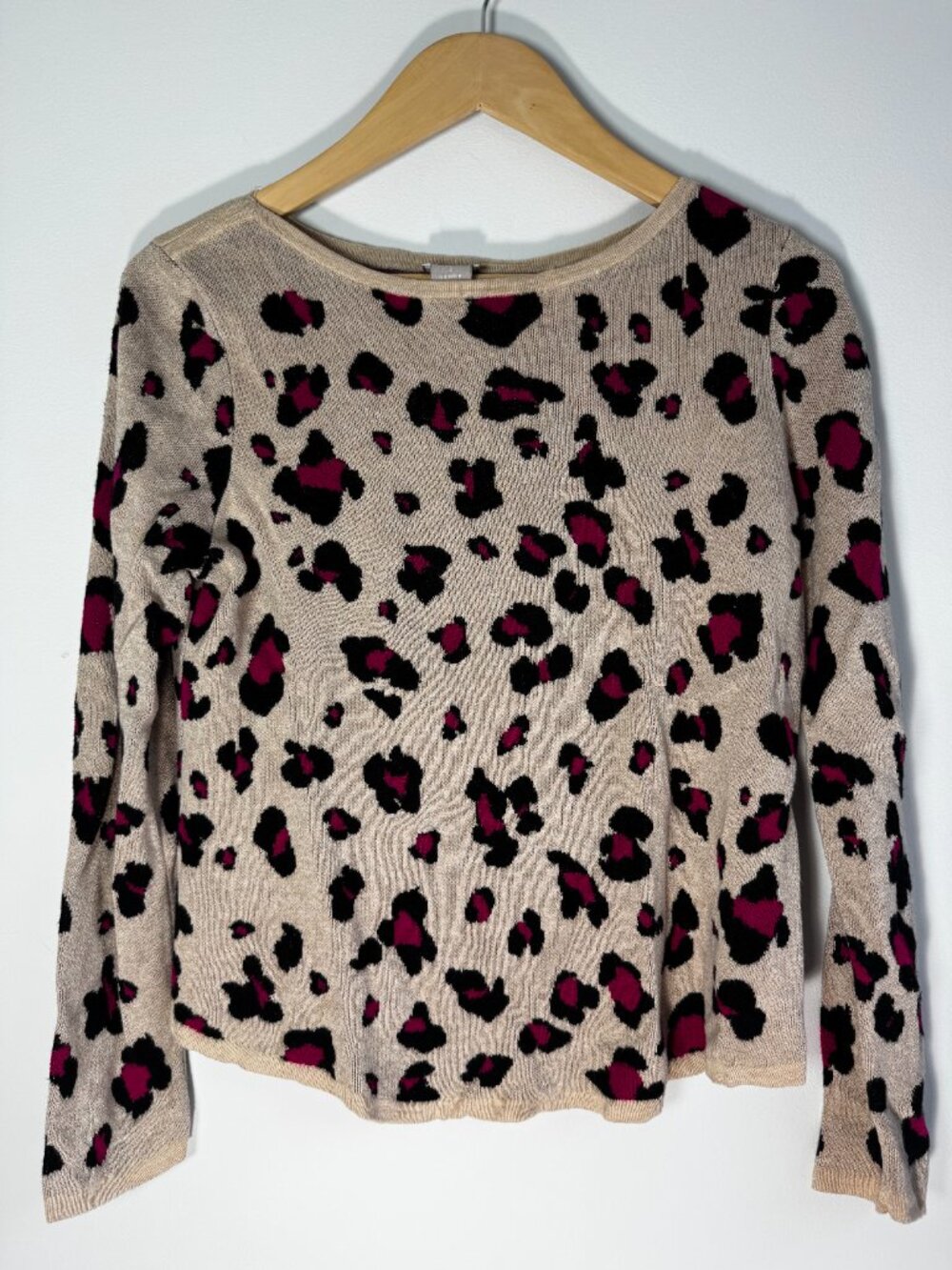 Chicos Leopard Print Long Sleeve Sweater Top Women Size 1 Beige Pink Black - M